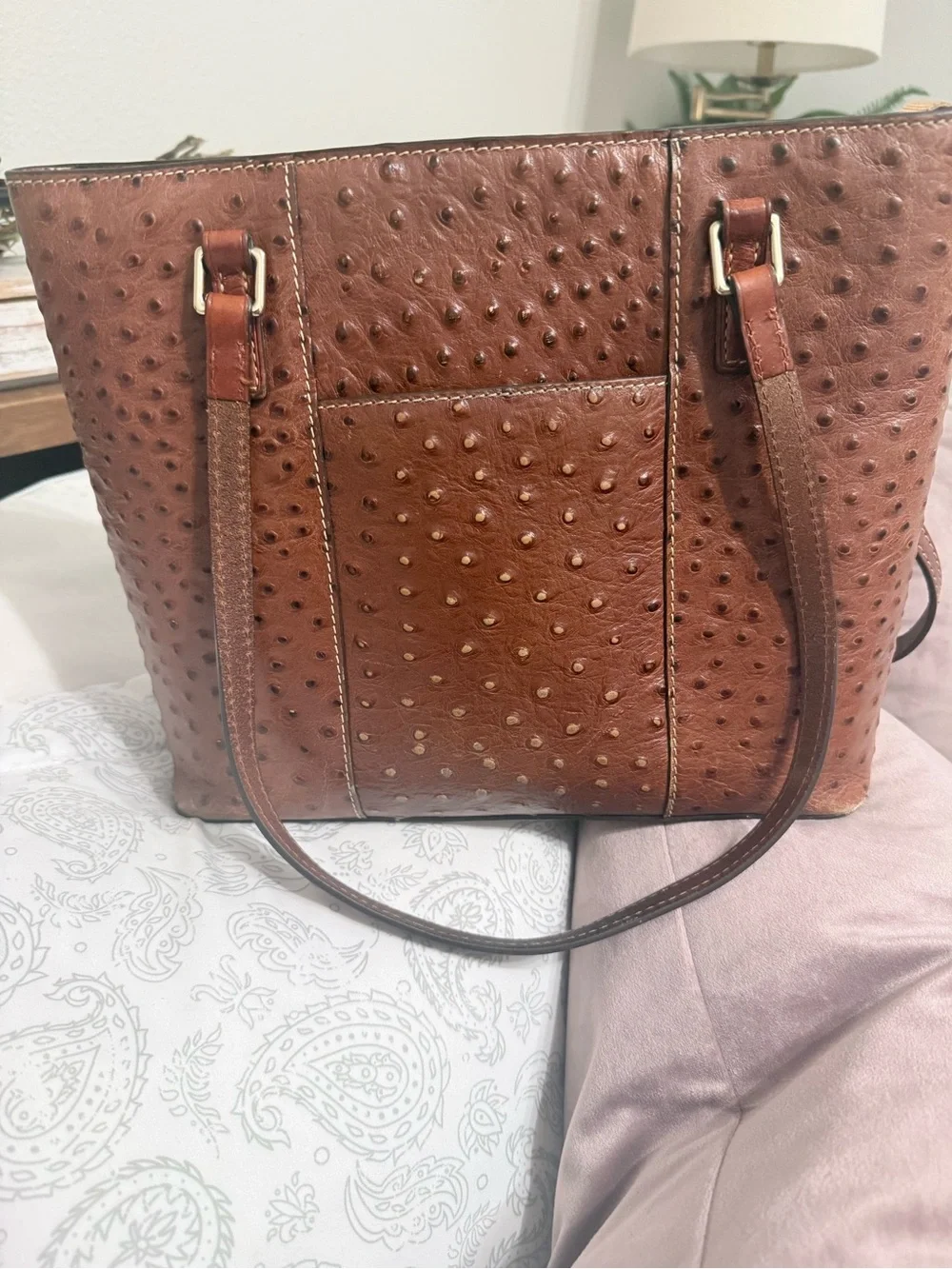 🧡 Beautiful vintage Dooney & Bourke Brown Ostrich-Embossed Shoulder Tote
